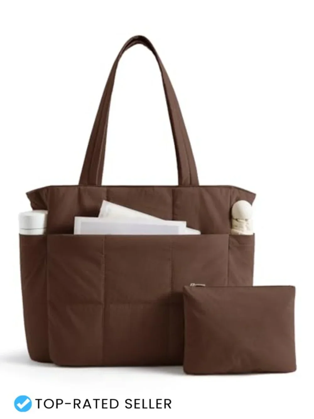 Large Lightweight Puffy Tote Bag Set with Laptop Compartment, Travel Handbag